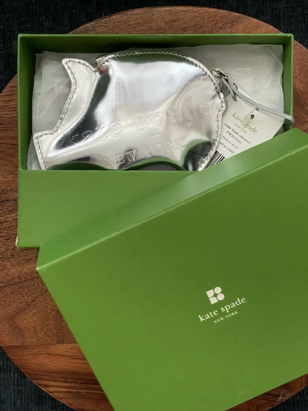 KATE SPADE Silver Piggy Bank Coin Purse PWRU0105 w/Box - Picture 5 of 5